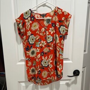 Express Orange Cap Sleeve Graphic Blouse